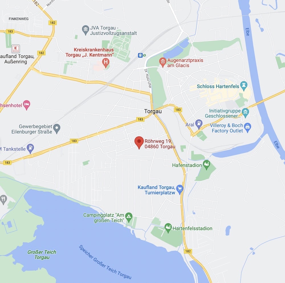 Karte mit Lage der Arztpraxis am Röhrweg in Torgau